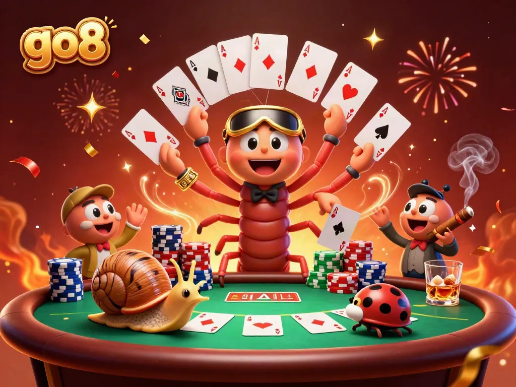 Engage in go8 poker with an exciting scene showcasing a dealer and high-roller amid vibrant casino action.