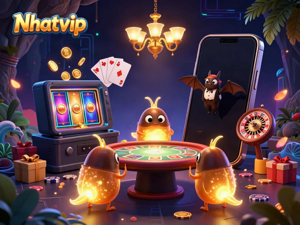 Nhatvip casino scene showcases glowworms illuminating games with vibrant energy and engaging displays