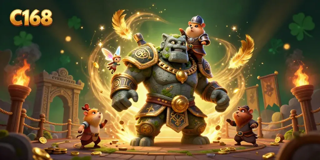 Engage with C168's vibrant 3D casino scene showcasing magical elements and gameplay.