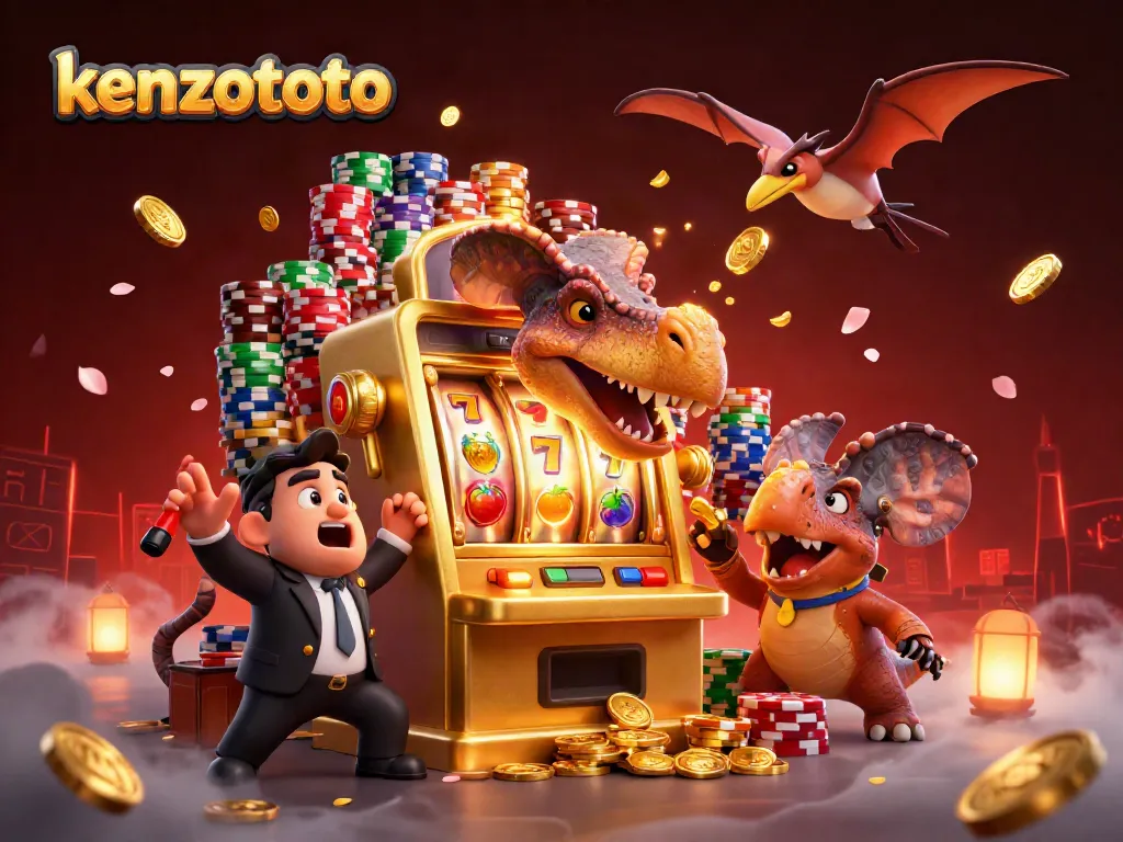 Experience kenzototo's thrilling payout as a cartoon dinosaur champions the jackpot chaos.