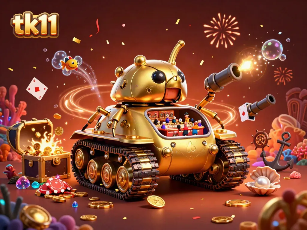 Engaging tk11 casino-themed digital illustration featuring a unique golden beetle tank casino.