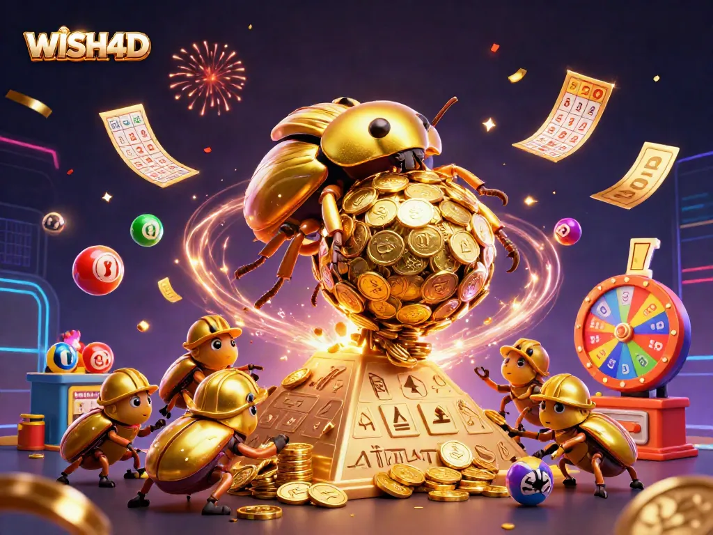 Engage with WISH4D in an action-packed casino adventure featuring golden coins and lottery excitement.
