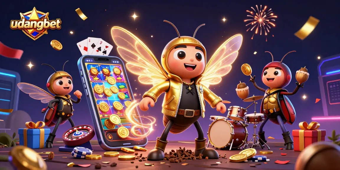 Engage in thrilling gaming at udangbet as a rock star cicada performs amidst vibrant casino elements.