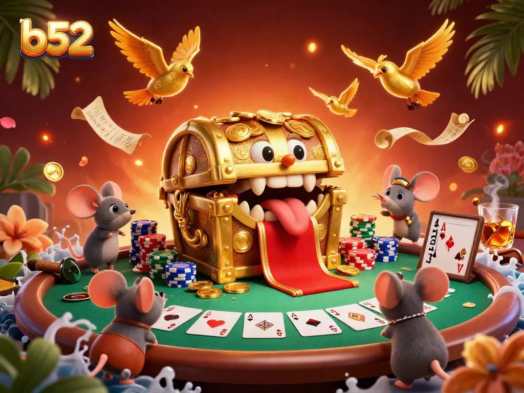 Engage with b52's exciting gaming adventure featuring a dynamic casino atmosphere and animated treasures.