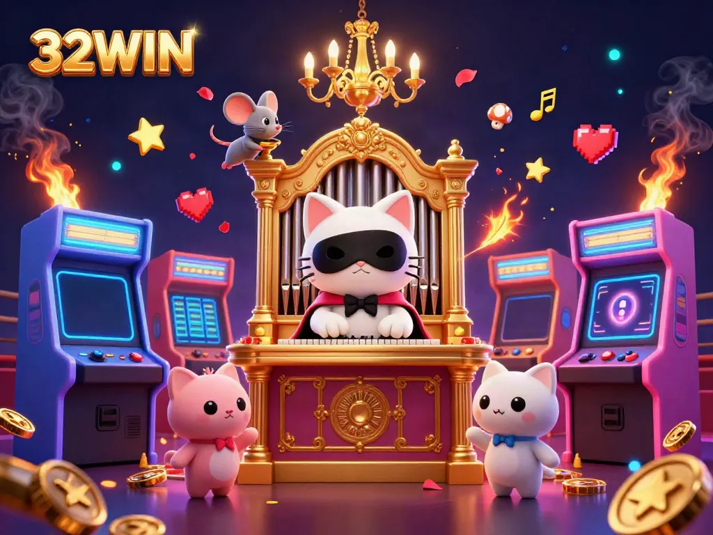 Experience thrilling gameplay with 32WIN, featuring a vibrant casino scene alive with action and colorful game elements.