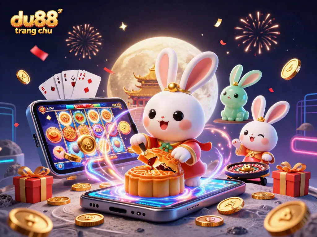 Experience the fun at du88 trang chủ with a vibrant casino-themed lunar celebration illustration.