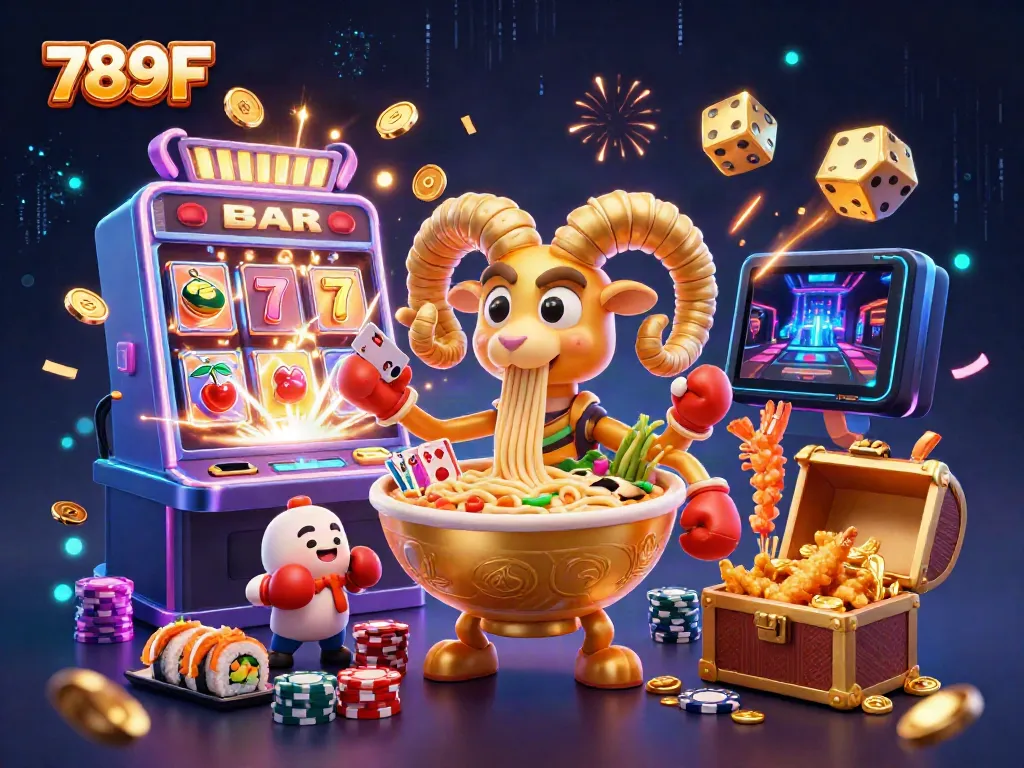 Engage with 789F's spirited casino scene featuring vibrant characters and thrilling gaming elements.