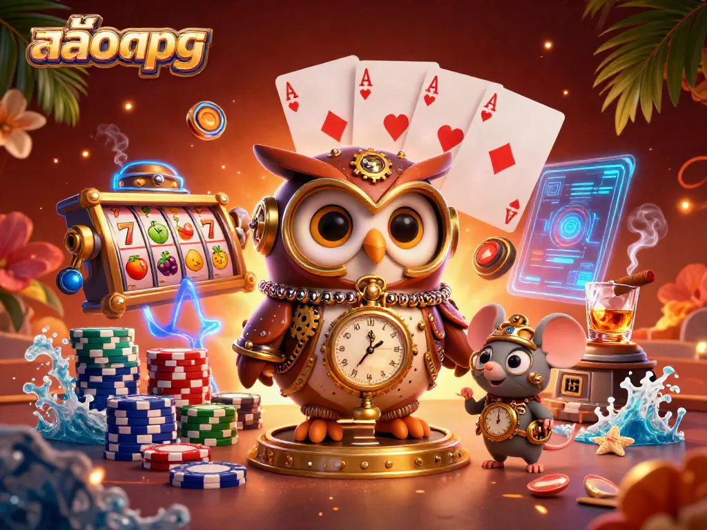 Engage with สล็อตpg in a vibrant 3D casino scene filled with interactive slot elements and characters.