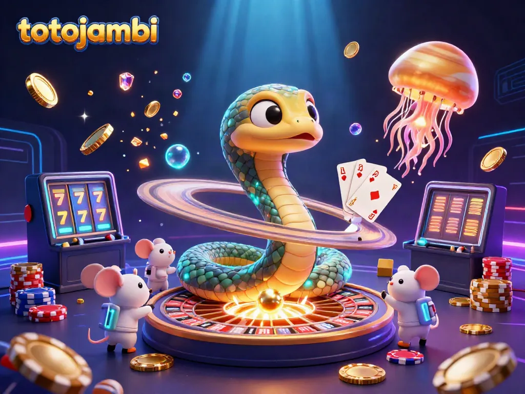 Experience exciting bets with totojambi in a vibrant cosmic casino scene surrounded by treasures.