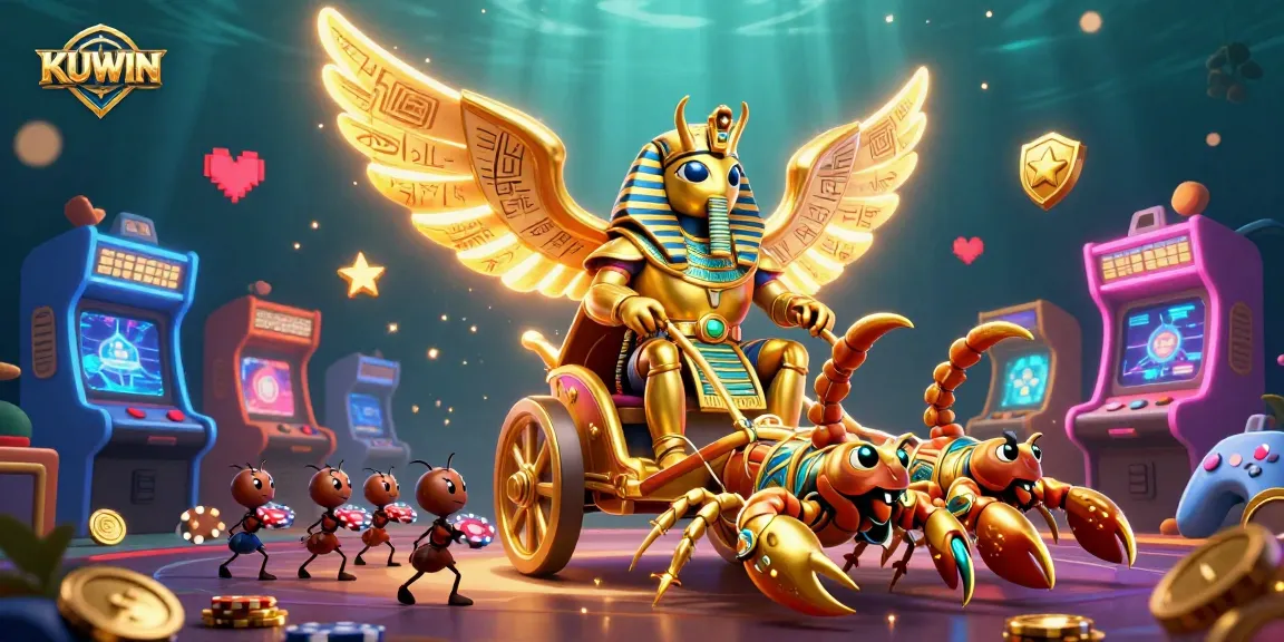 Engage with thrilling KUWIN challenges amidst vibrant casino elements in a dynamic 3D scene.