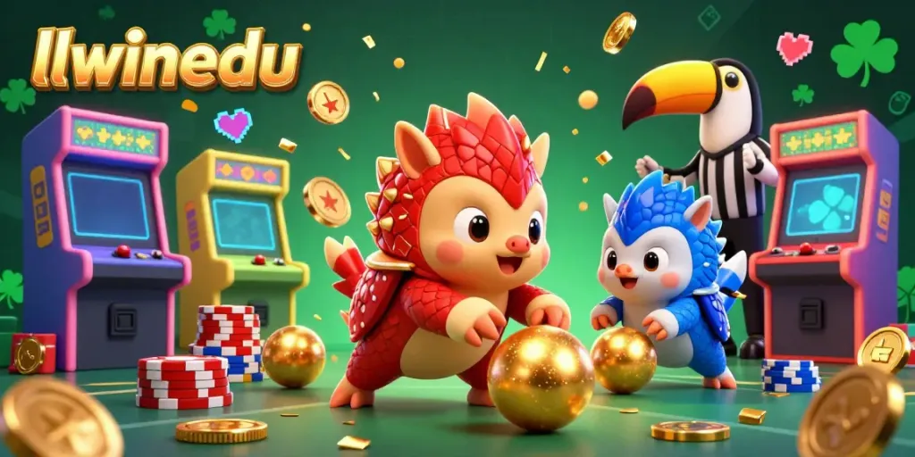 Engage in thrilling casino action with llwinedu as rival pangolins roll into golden balls amidst poker chips.