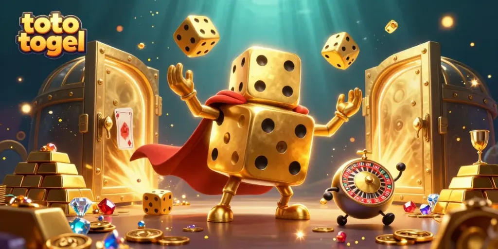Engage with the thrilling atmosphere of toto togel featuring a golden dice golem and casino treasures