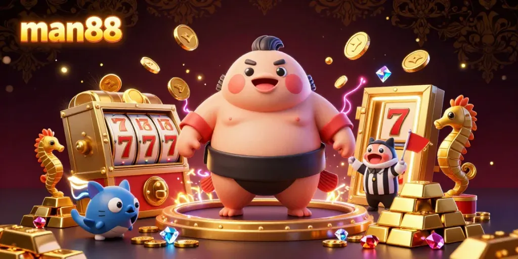 Experience the excitement of man88's gaming world with a lively underwater casino scene.