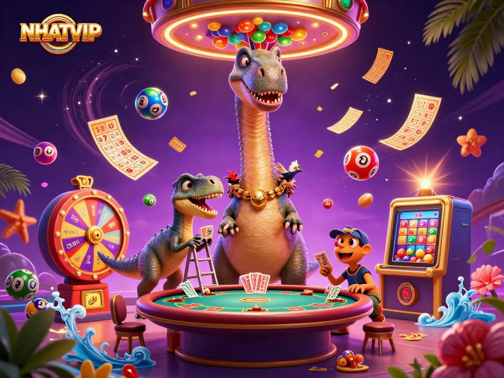 Engage with NHATVIP's dynamic gaming experience in this vibrant casino illustration.