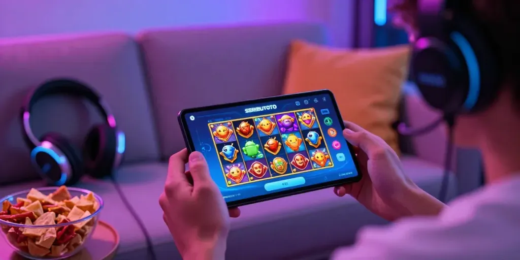 Situs gacor on an Android device in a vibrant gaming setup