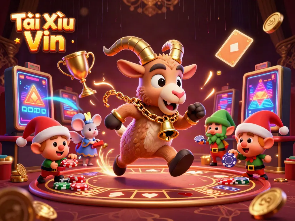 Experience the excitement of Tài Xỉu Vin in a vibrant holiday-horror casino scene.