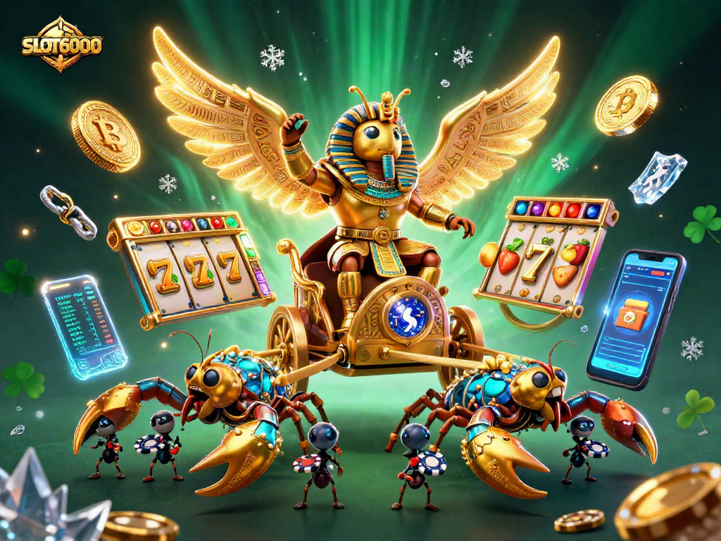 Spin the SLOT6000 reels alongside a colossal scarab beetle and glowing treasures, winning awaits!