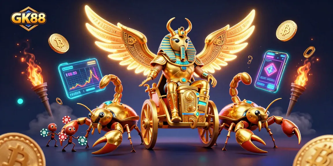 GK88 offers an immersive gaming experience with golden scarab and mythical elements, showcasing thrilling gameplay.