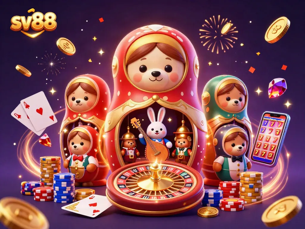 Experience thrilling casino action at sv88 with colorful characters, treasures, and lively gaming atmosphere.