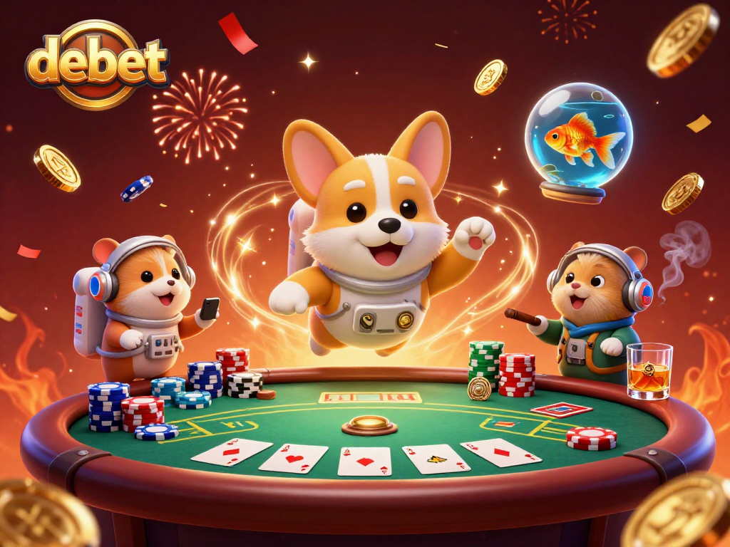 Experience exciting moments at debet with a stunning 3D cosmic casino scene featuring playful characters and vibrant elements.