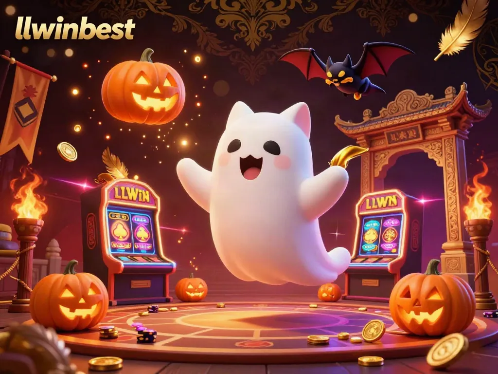 Magically float with the llwinbest ghost cat and bat in a vibrant, immersive casino.