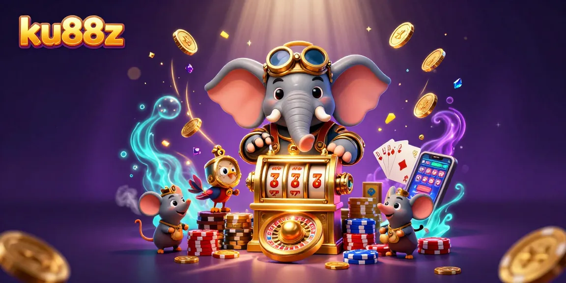 Spin the golden slot machine with ku88z and enjoy cascading coins and vibrant gaming elements.