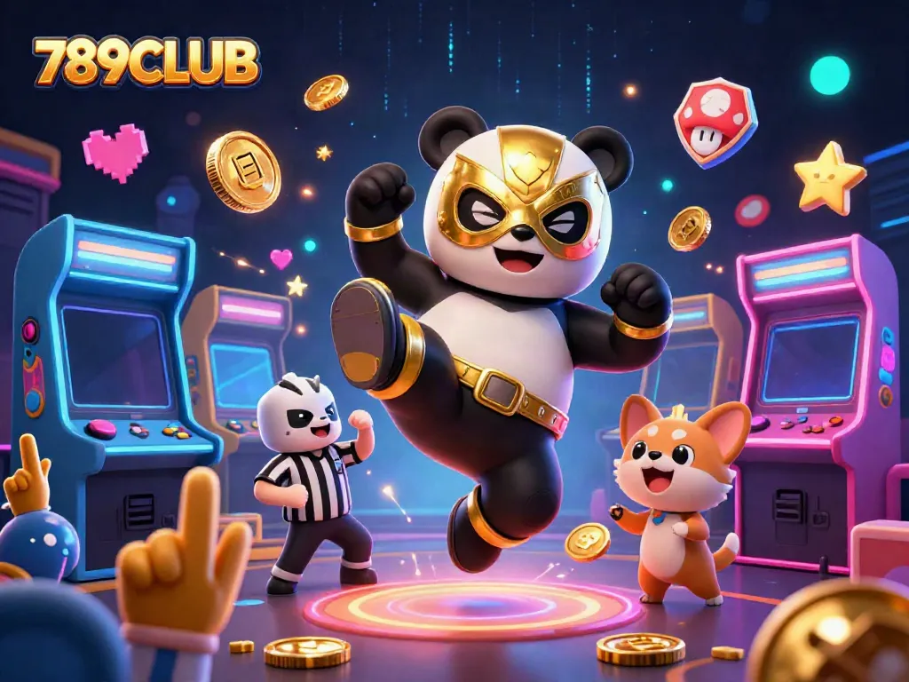 Experience the action-packed world of 789CLUB with a dazzling display of casino games and vibrant characters.