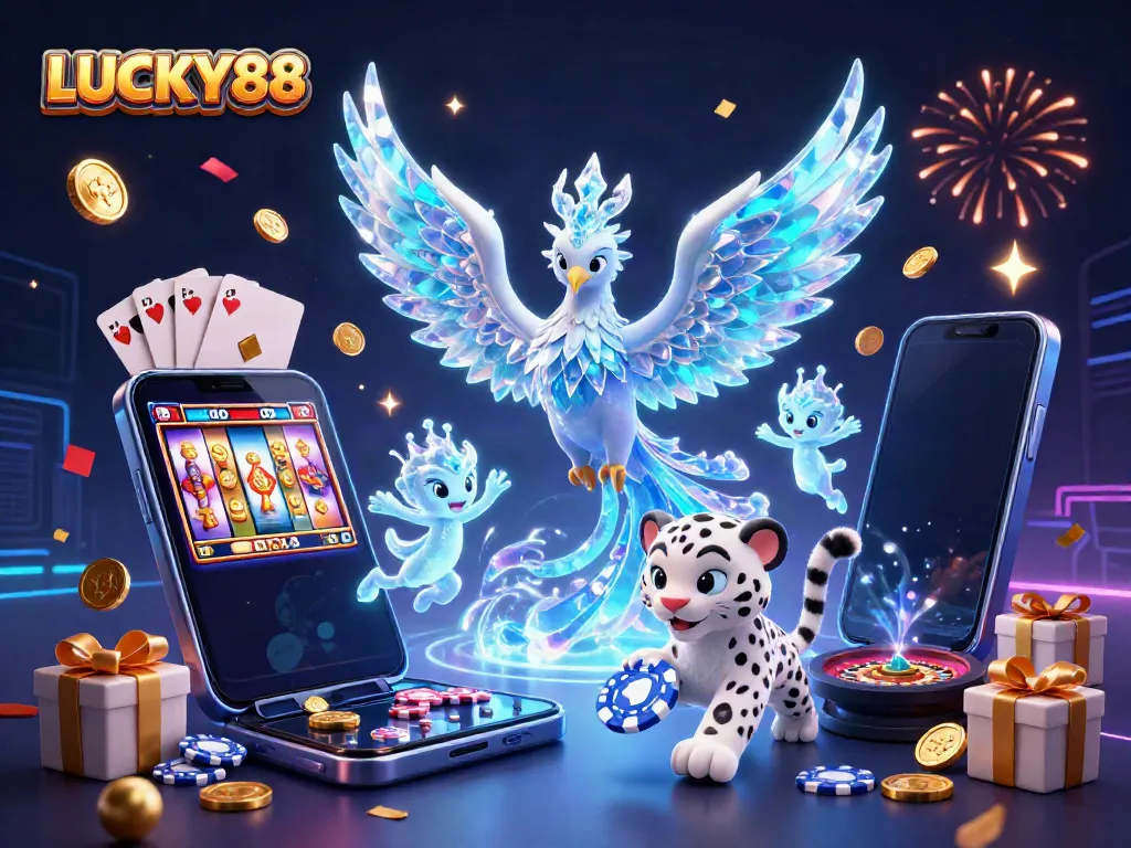 Play engaging games at LUCKY88 with vibrant characters, slot elements, and casino fun.