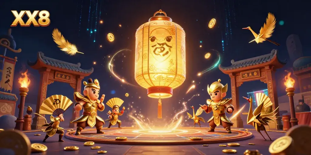 Experience the magical XX8 casino world with floating spirits and golden warriors.